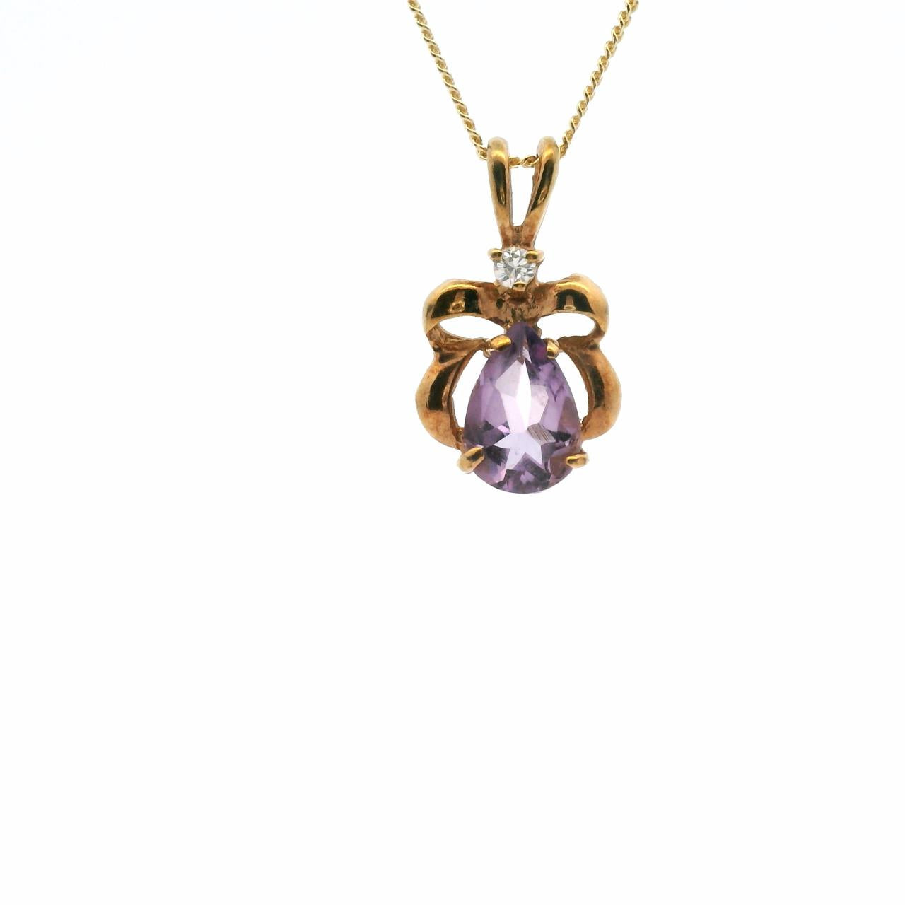 Estate 9ct Yellow Gold Amethyst & Diamond Pendant