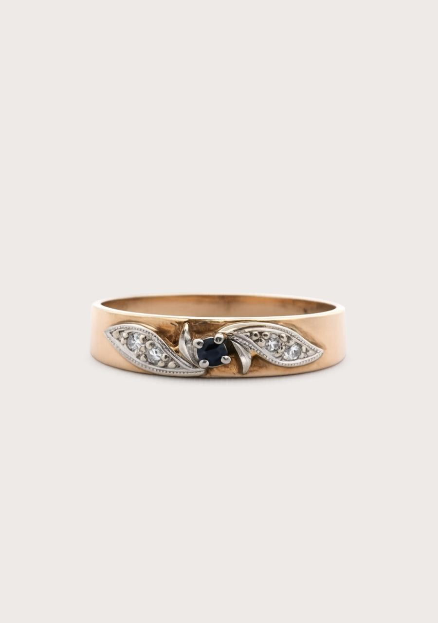 Estate 9ct Yellow Gold Sapphire & Diamond Ring