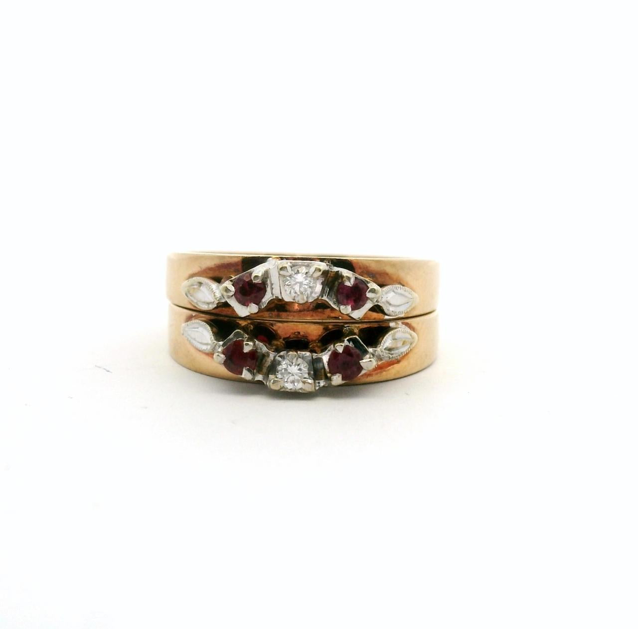 Estate 9ct Yellow Gold Ruby & Diamond Matching Ring Set