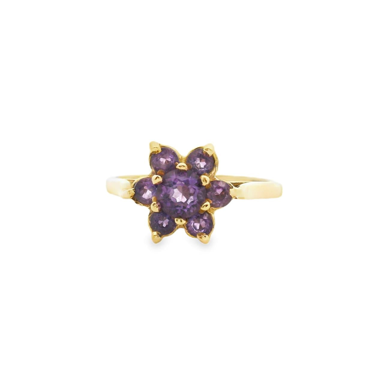 Estate 9ct Yellow Gold Amethyst Cluster Ring