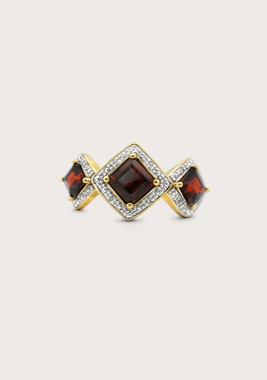 Estate 9ct Yellow Gold Princess Ring Synthetic Ruby & Diamond Ring