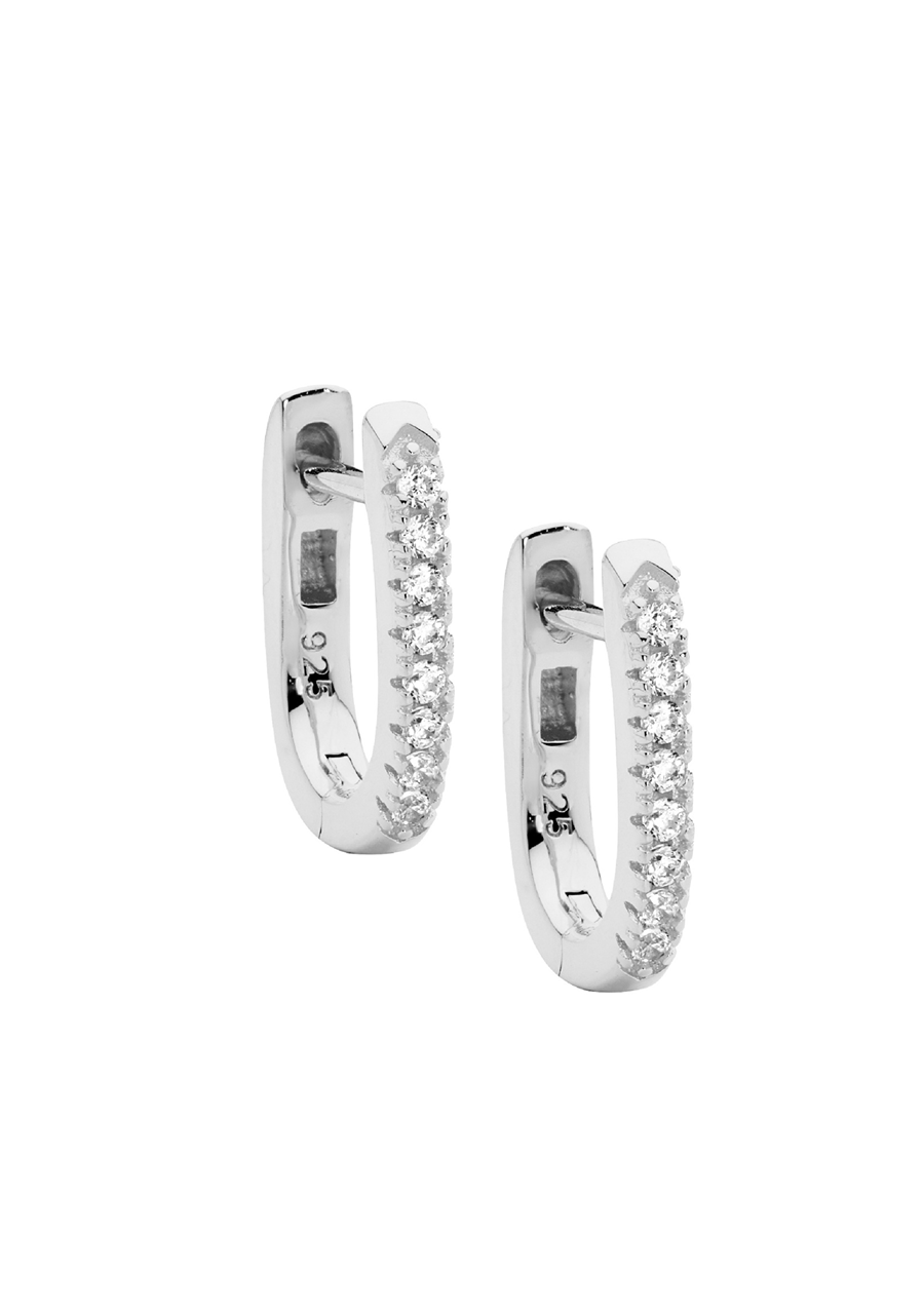 Ellani Sterling Silver 13mm Cubic Zirconia Oval Hoop Earrings