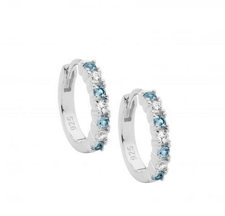 Ellani Sterling Silver 14mm Hoop Earrings with Spinel & White CZ