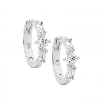 Ellani Sterling Silver Baguette & Princess Cut 16mm Hoop Earrings