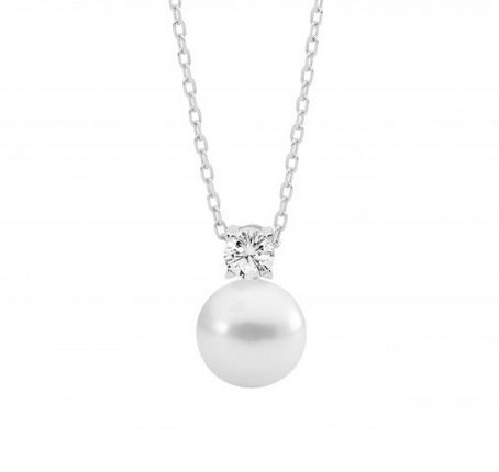 Ellani Sterling Silver 9mm Freshwater Pearl with 4mm Claw Set CZ Pendant Necklace