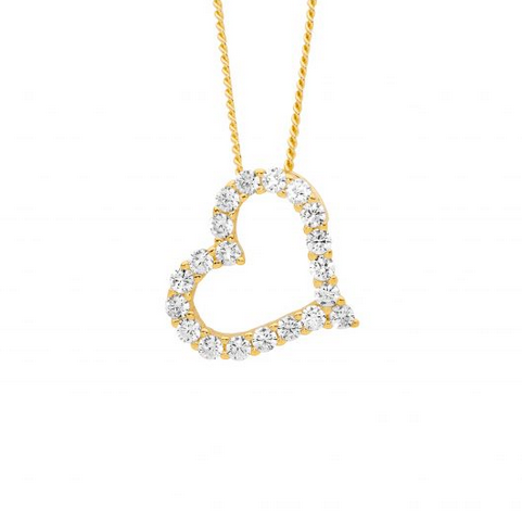Ellani Gold Plated Open Heart CZ Pendant Necklace