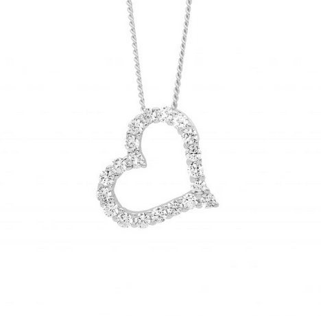 Ellani Sterling Silver Open Heart Cubic Zirconia Pendant Necklace
