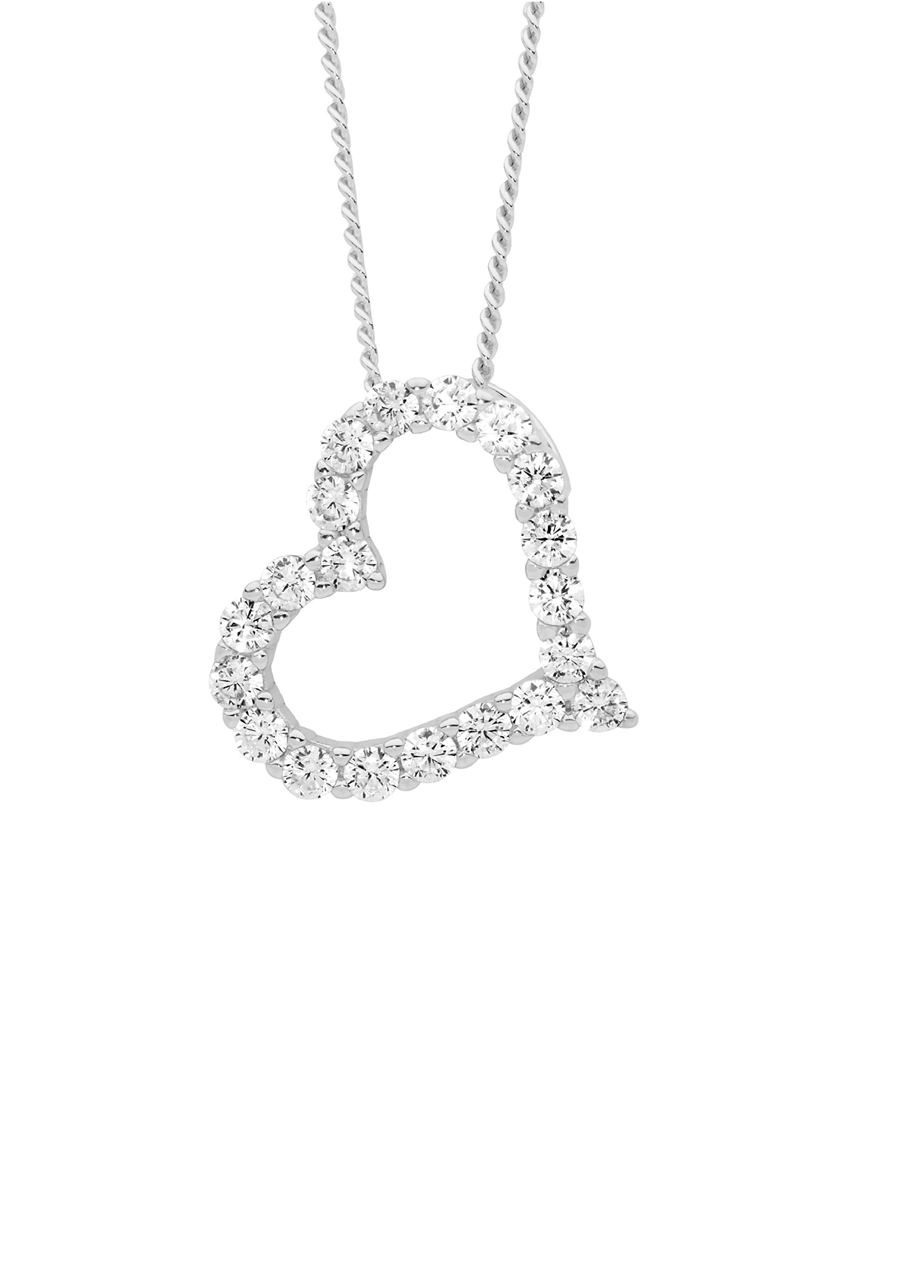 Ellani Sterling Silver Open Heart Cubic Zirconia Pendant Necklace