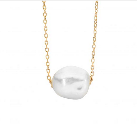 Ellani Gold Plated 10-11mm Baroque Freshwater Pearl Necklace