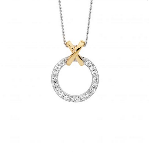 Ellani Gold Plated & Sterling Silver 13mm Circle Pendant Necklace