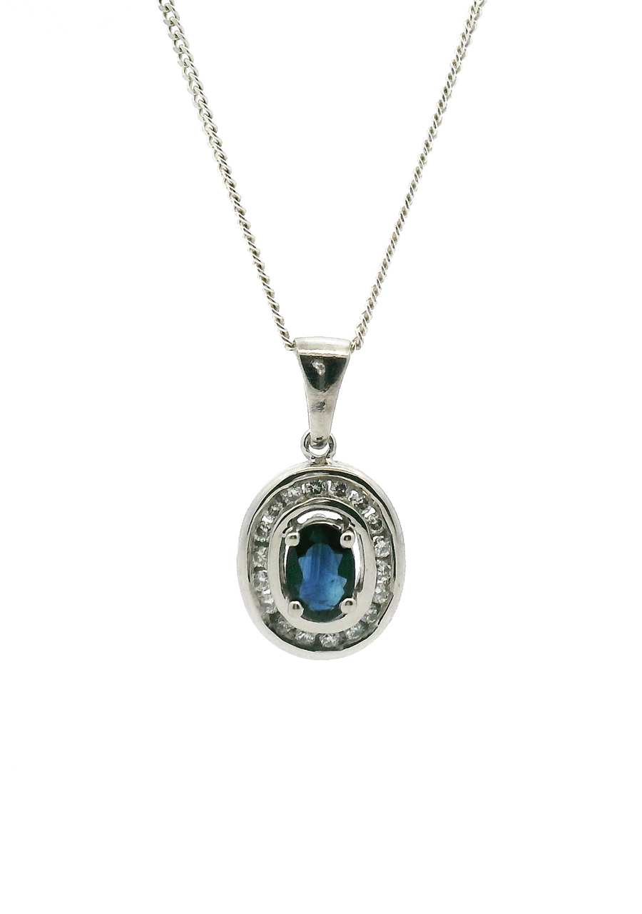 18ct White Gold Sapphire & Diamond Pendant