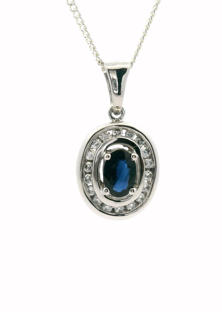 18ct White Gold Sapphire & Diamond Pendant