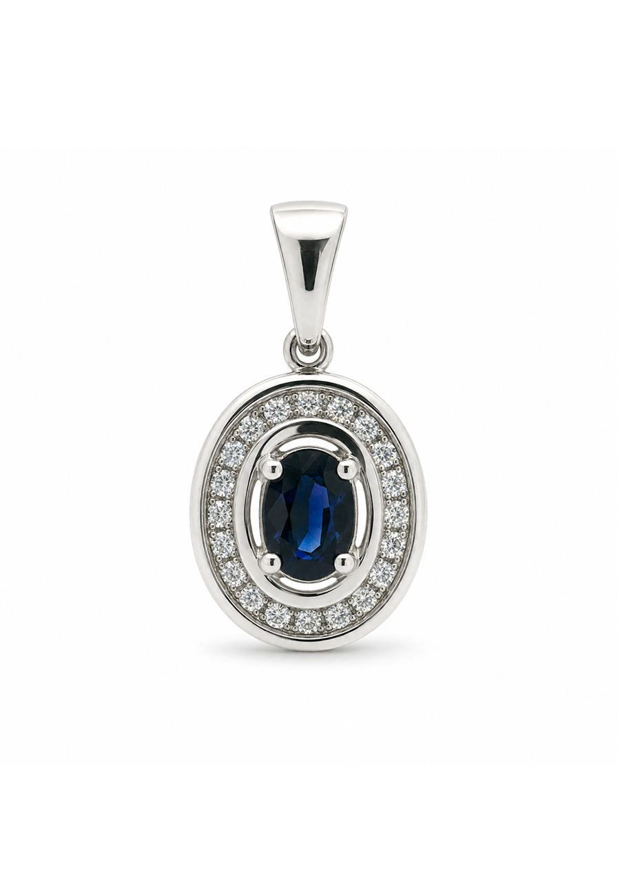 18ct White Gold Sapphire & Diamond Pendant