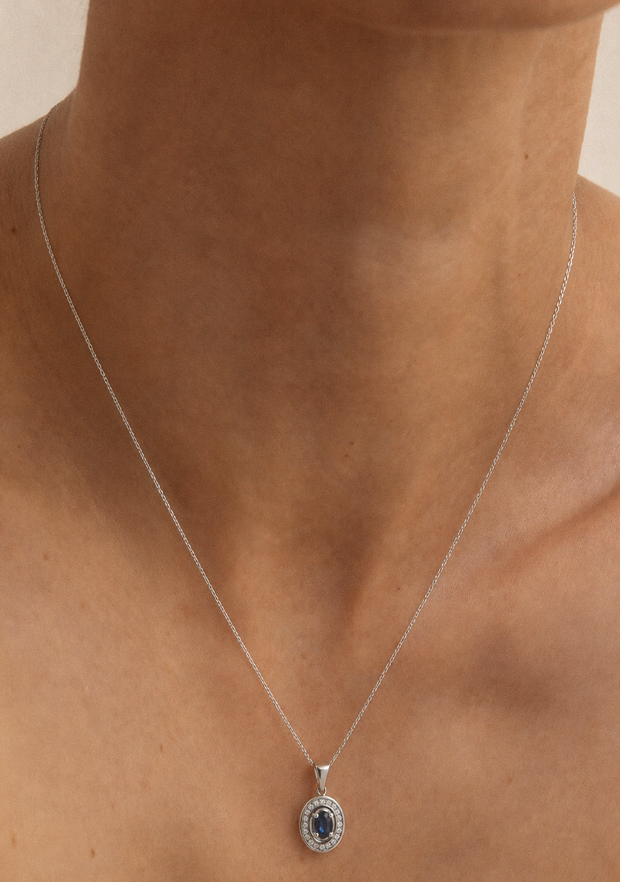 18ct White Gold Sapphire & Diamond Pendant