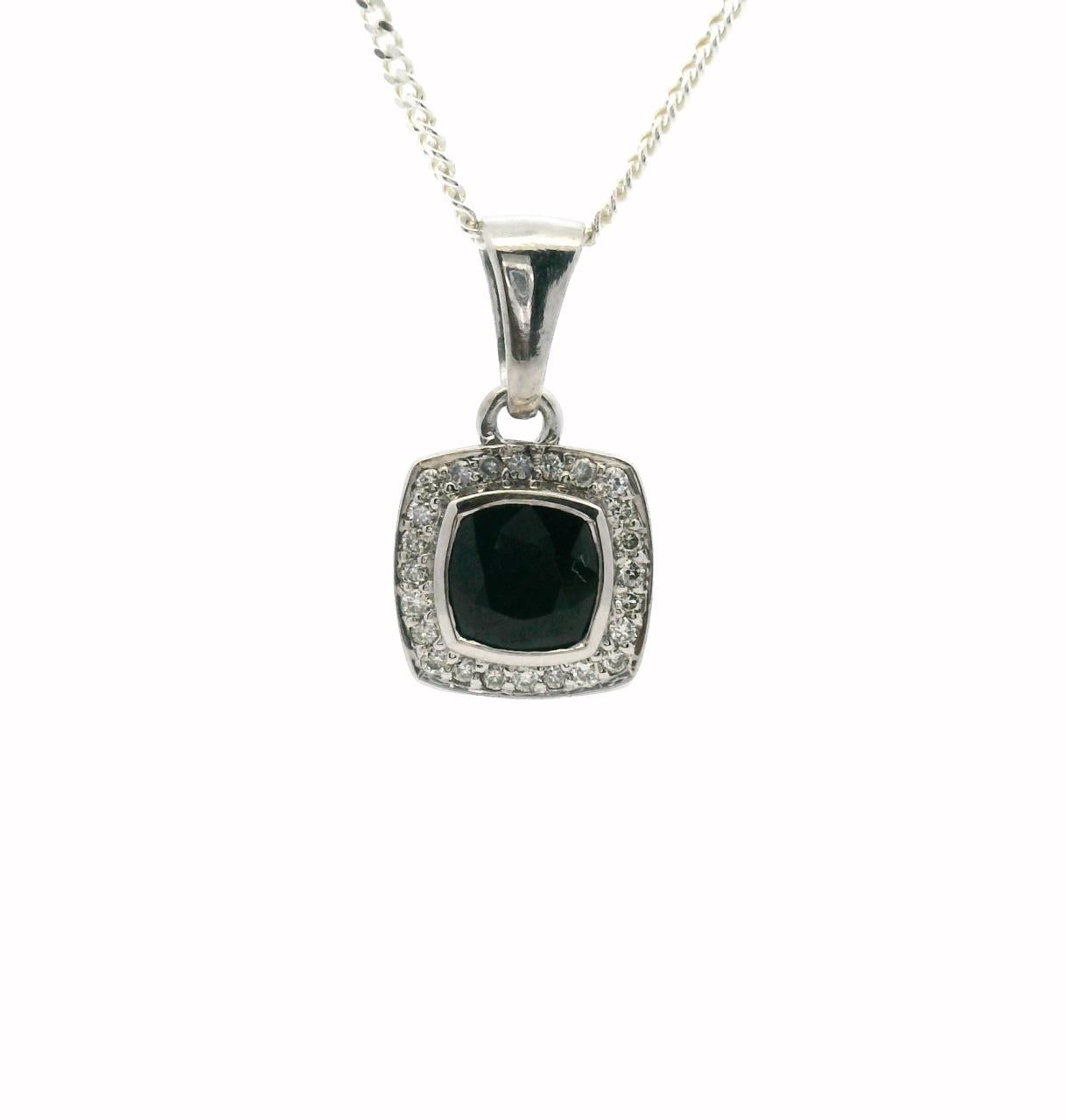 9ct White Gold Sapphire & Diamond Pendant