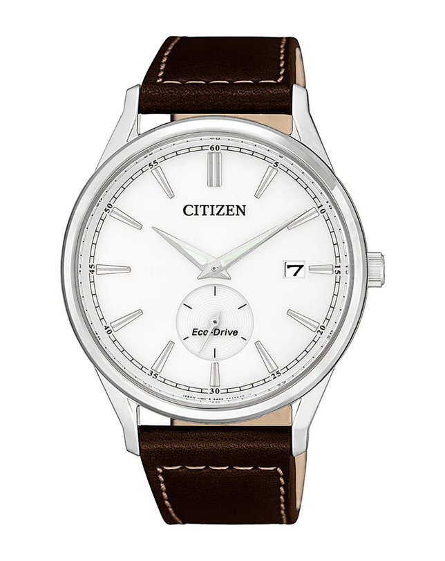Citizen Stainless Steel Gents Eco-Drive Brown Leather Strap Watch