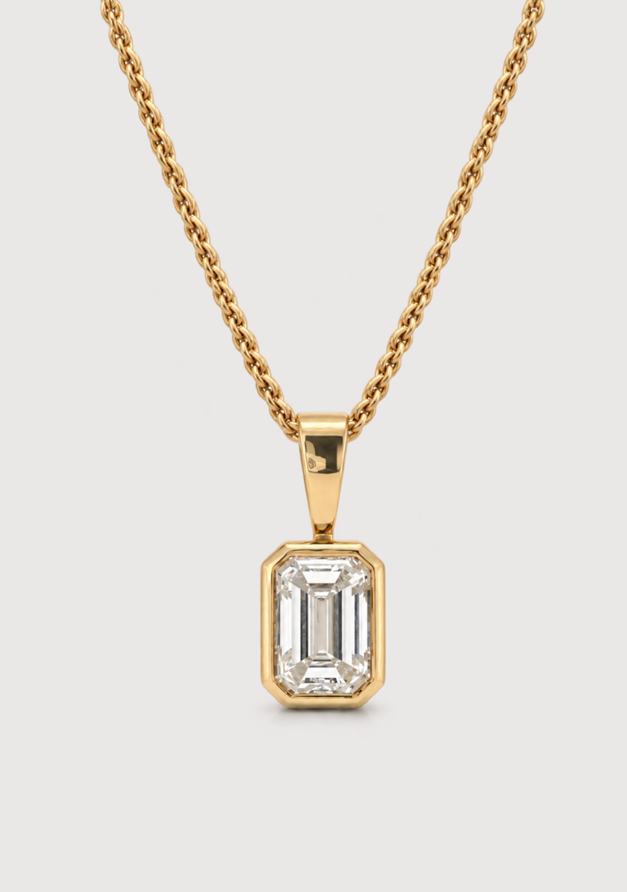 9ct Yellow Gold 0.50ct Emerald Cut Laboratory Grown Diamond Bezel Set Pendant