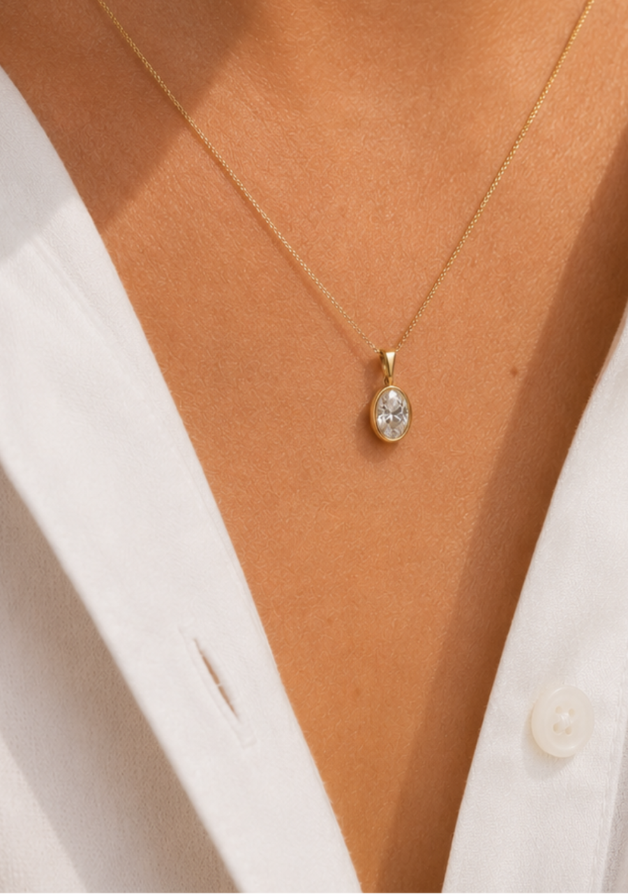 9ct Yellow Gold 0.50ct Oval Laboratory Grown Diamond Bezel Set Pendant with Fixed Bale