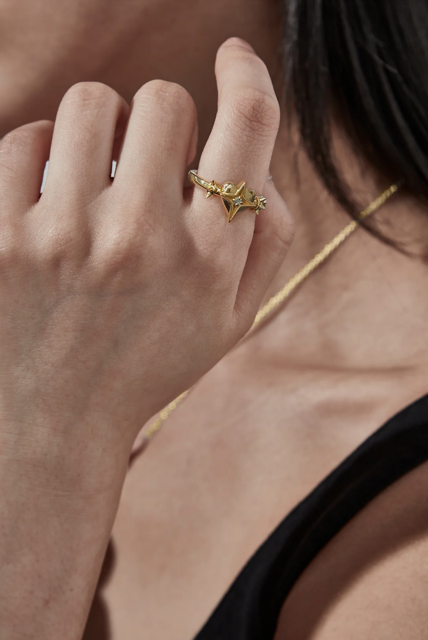 Stolen Girlfriends Club 18ct Gold Plated Celestial Heart Ring with Topaz