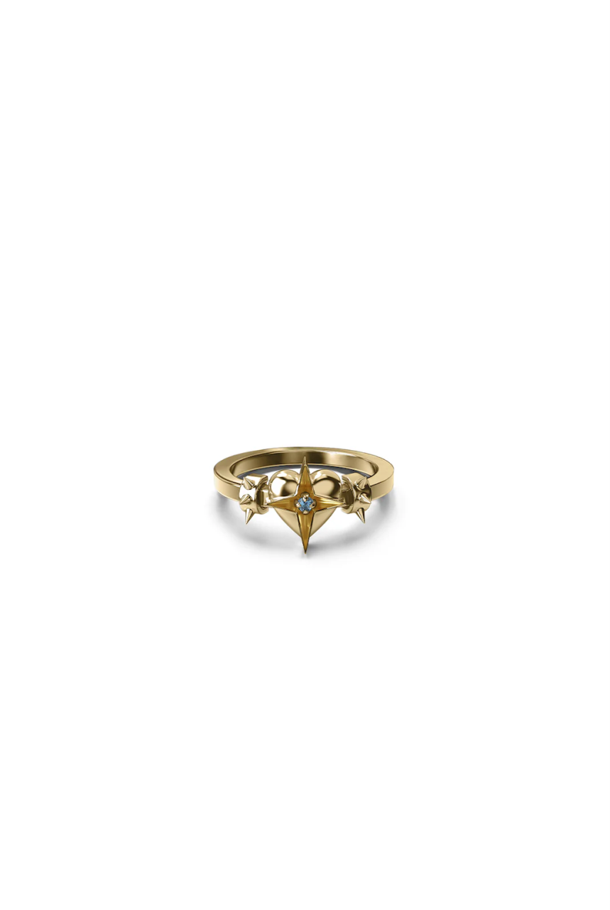 Stolen Girlfriends Club 18ct Gold Plated Celestial Heart Ring with Topaz