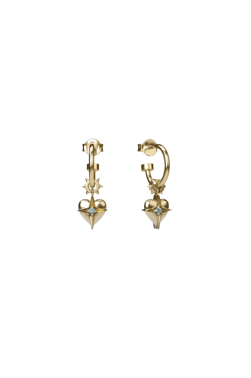 Stolen Girlfriends Club 18ct Gold Plated Celestial Heart Anchor Sleeper Earrings with Topaz
