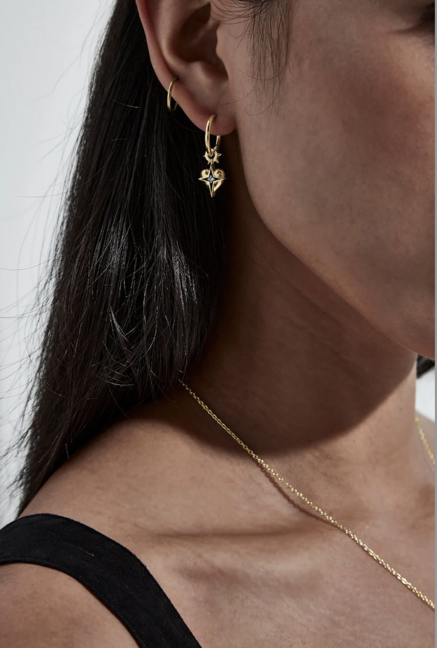 Stolen Girlfriends Club 18ct Gold Plated Celestial Heart Anchor Sleeper Earrings with Topaz