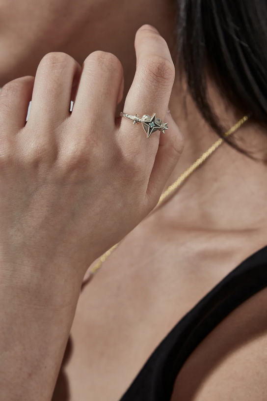 Stolen Girlfriends Club Sterling Silver Celestial Heart Ring with Topaz