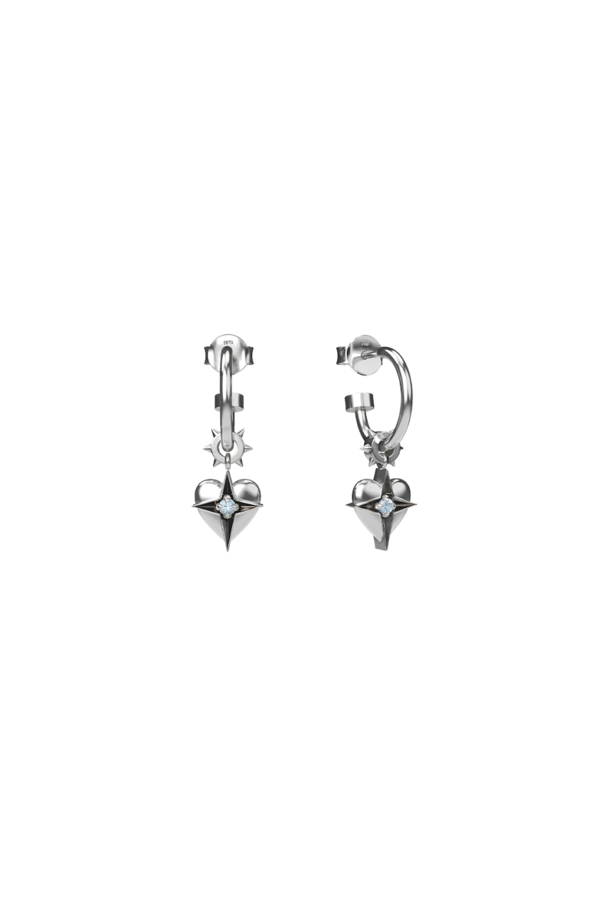 Stolen Girlfriends Club Sterling Silver Celestial Heart Anchor Sleeper Earrings with Topaz