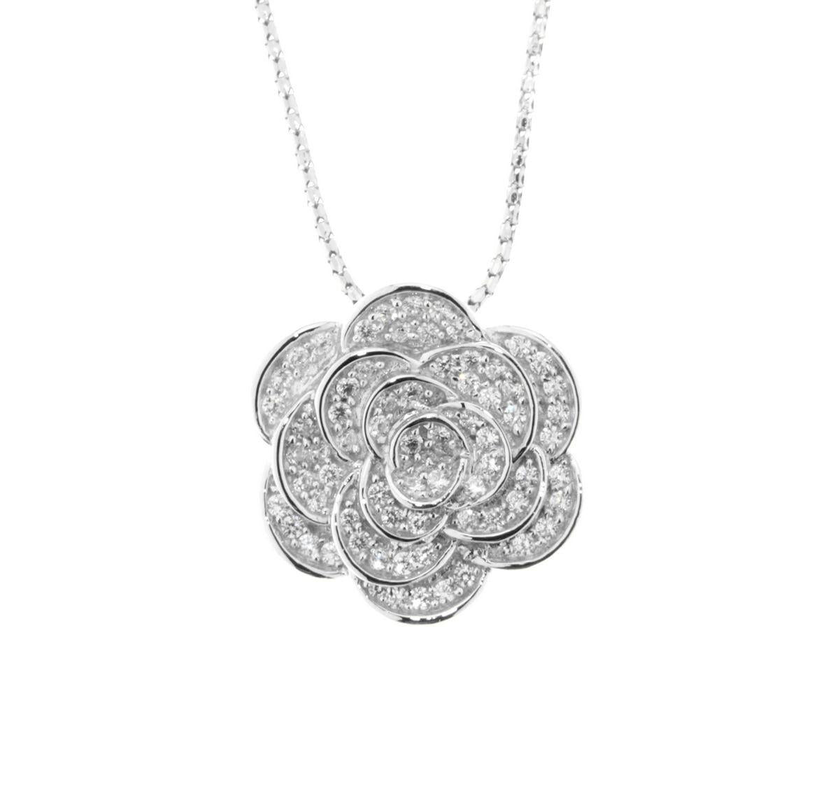 Ellani Sterling Silver CZ Flower Pendant