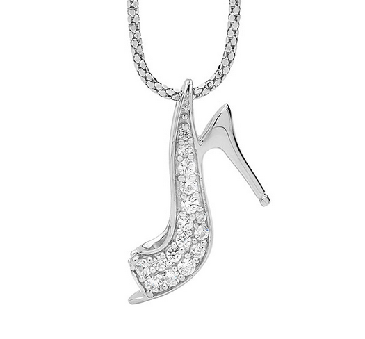 Ellani Sterling Silver Pave High Heel Shoe Pendant