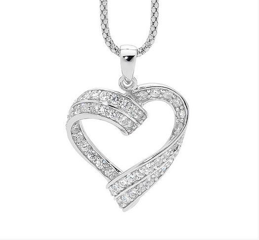 Ellani Sterling Silver CZ Ribbon Heart Pendant