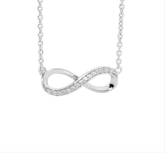 Ellani Sterling Silver CZ Infinity Pendant Attached to Chain