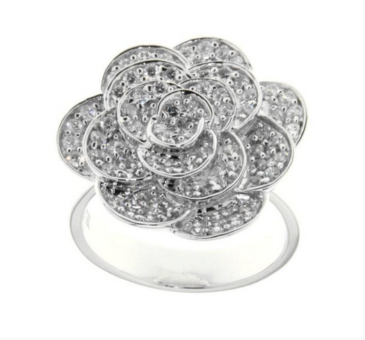 Ellani Sterling Silver CZ Flower Ring