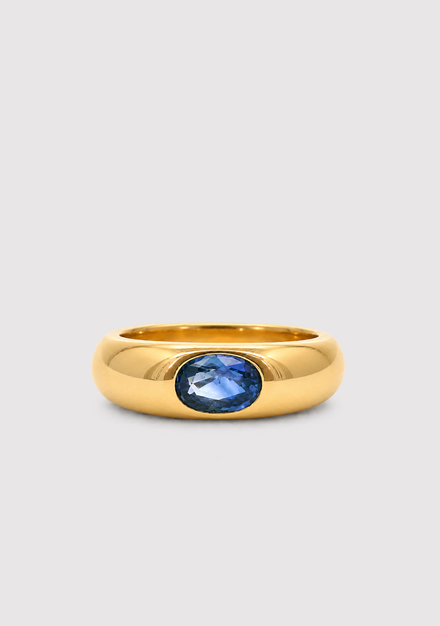 9ct Yellow Gold 6mm Dome Ring with Punch Set East West Ceylonese Sapphire