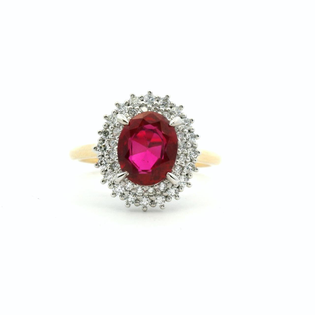 18ct Yellow & White Gold Ruby & Diamond Double Halo Ring