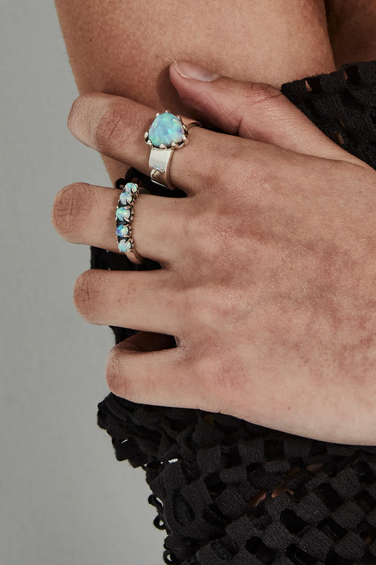Stolen Girlfriends Club Sterling Silver Halo Cluster Opal Ring