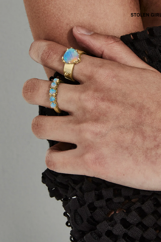 Stolen Girlfriends Club 18ct Yellow Gold Plated Opal Halo Cluster Ring