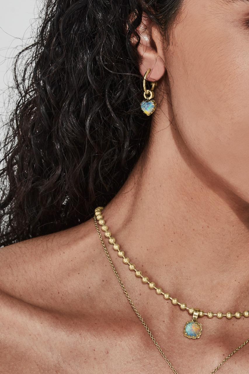 Stolen Girlfriends Club 18ct Gold Plated Opal Love Anchor Earrings