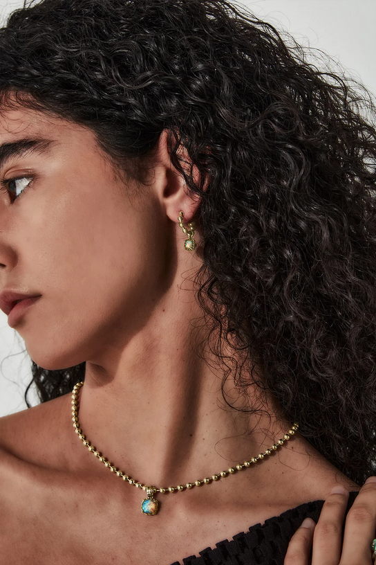 Stolen Girlfriends Club 18ct Gold Plated Opal Baby Claw Ball Chain Sleeper Earrings