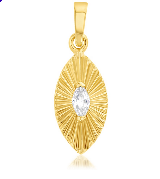 9ct Yellow Gold Ripple Ridged Marquise CZ Pendant