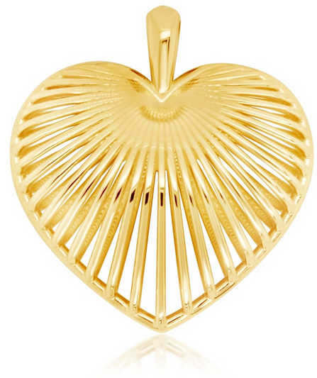 9ct Yellow Gold Open Striped Puff Heart Pendant