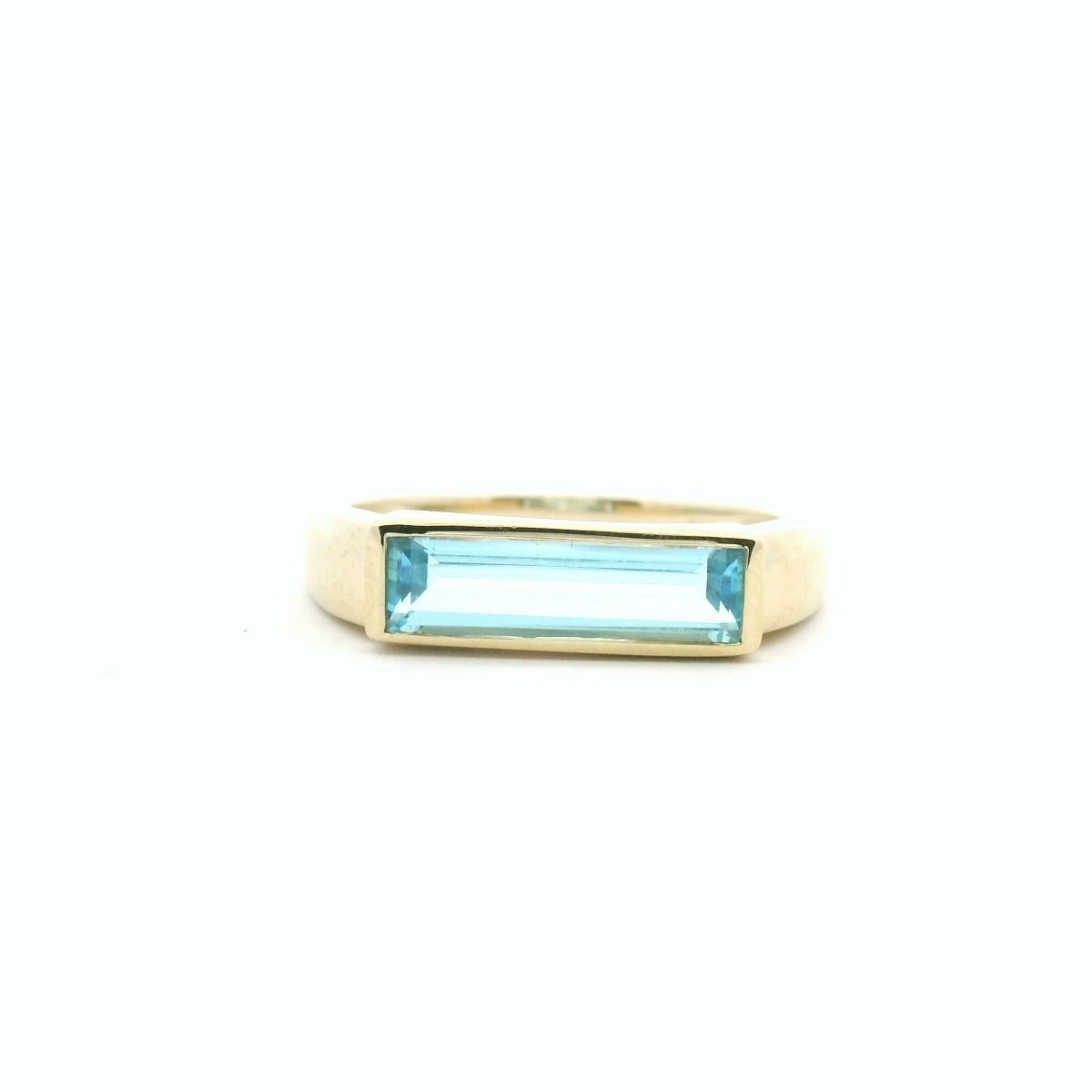Blue Topaz 9ct Yellow Gold Bezel Set East/West Ring