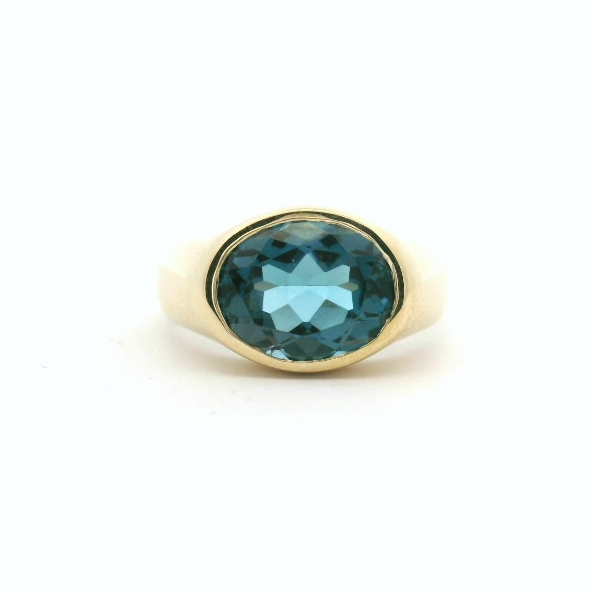 London Blue Topaz 9ct Yellow Gold Bezel Set Ring