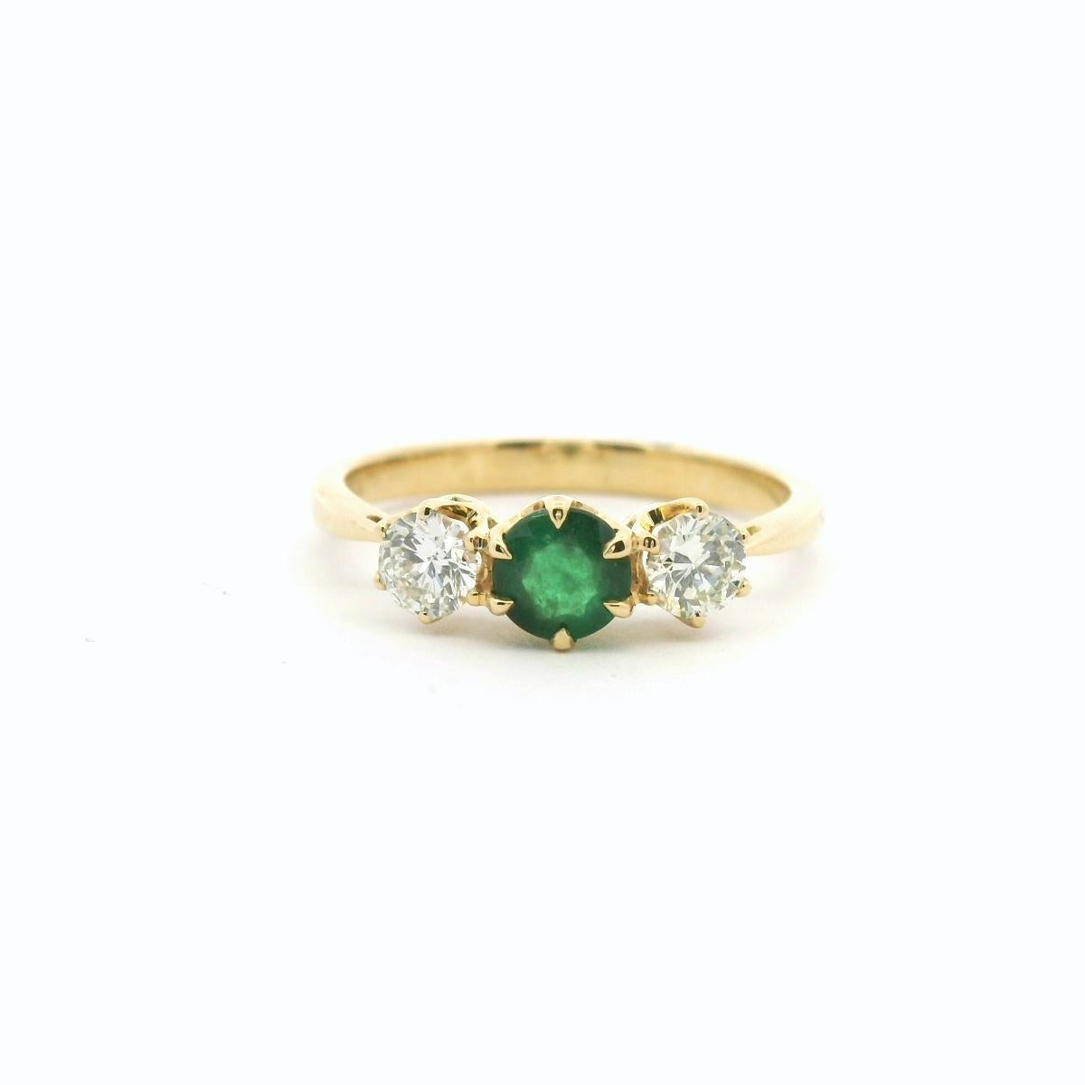 Emerald & Diamond 18ct Yellow Gold Three Stone Ring