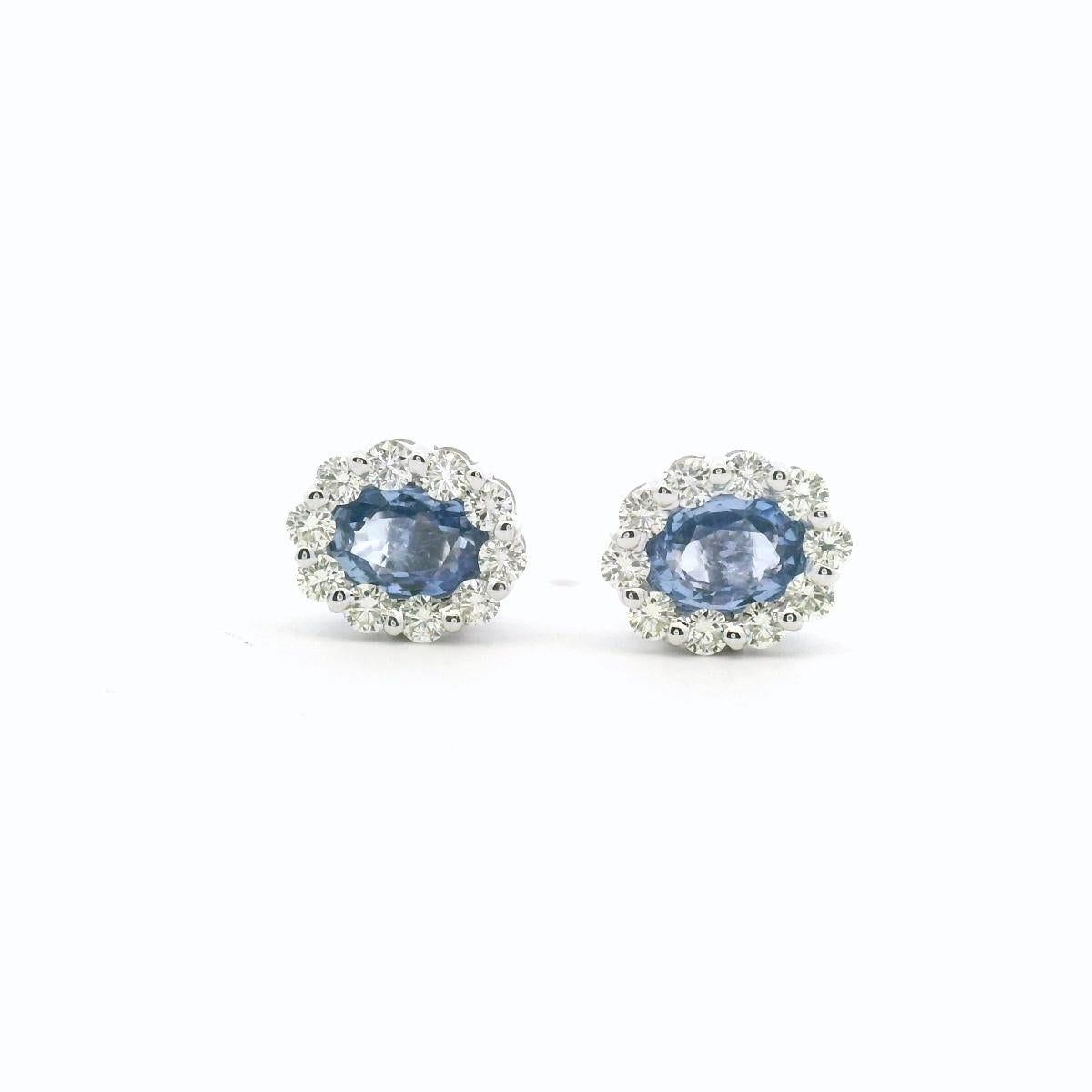 Ceylonese Sapphire & Diamond Stud Earrings
