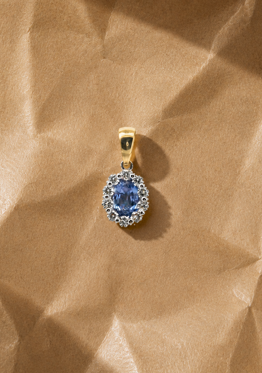 Ceylonese Sapphire & Diamond 18ct Yellow and White Pendant