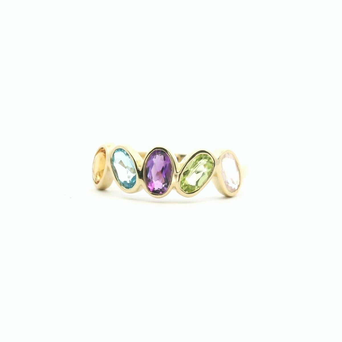 Semi Precious Five Stone Bezel Set 9ct Yellow Gold Ring