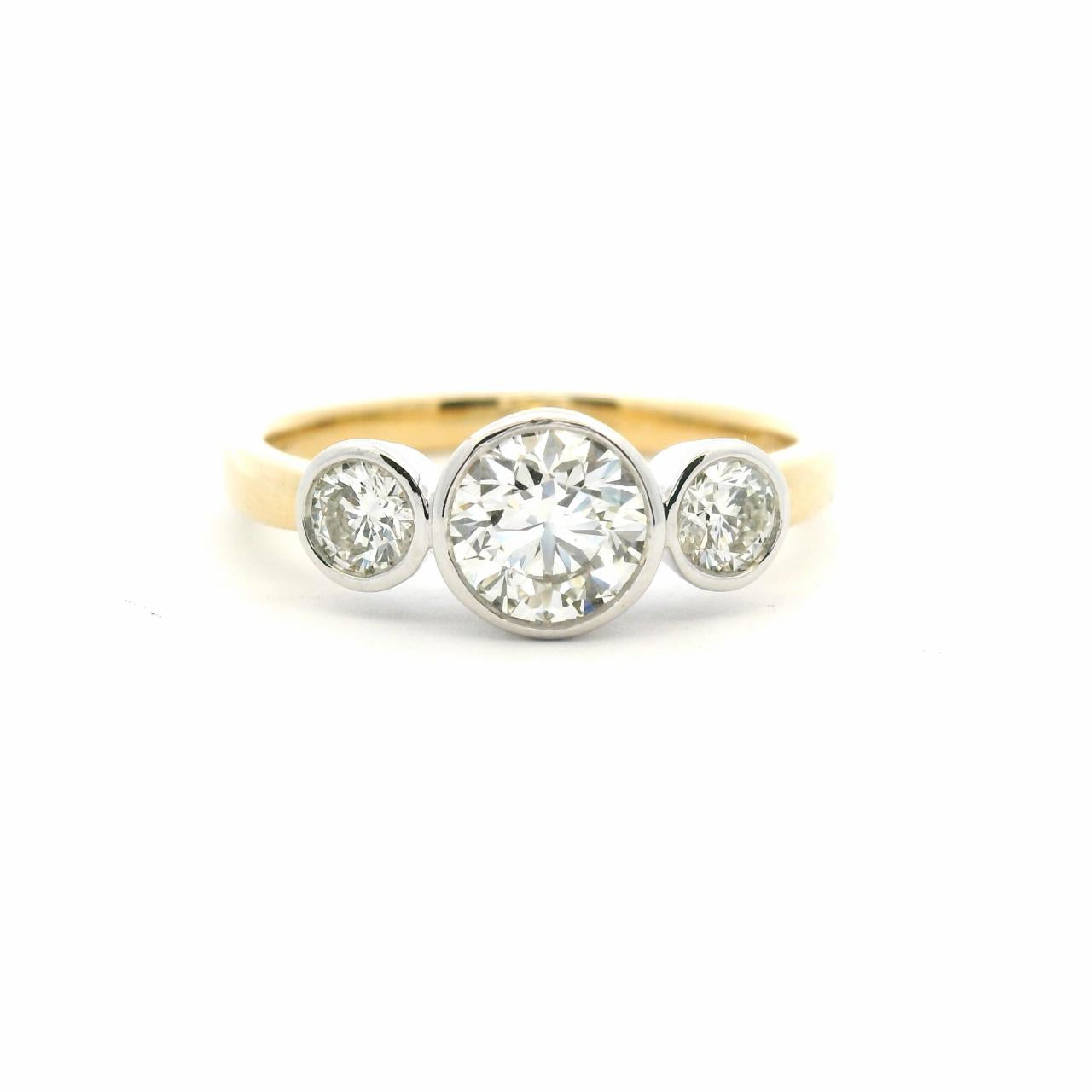 18ct Yellow & White Gold Three Stone Bezel Set Diamond Ring
