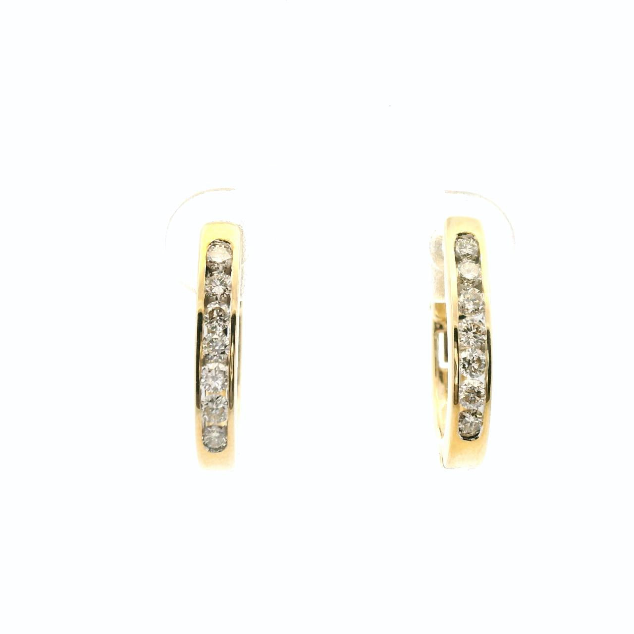 9ct Yellow Gold Channel Set Diamond Hoop Earrings
