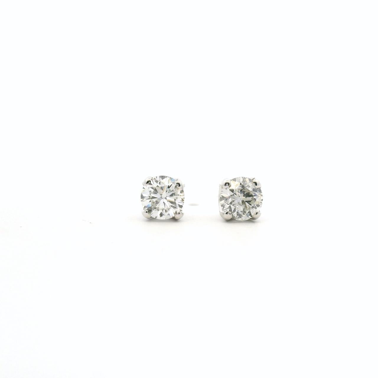 18ct White Gold Round Diamond Four Claw Stud Earrings